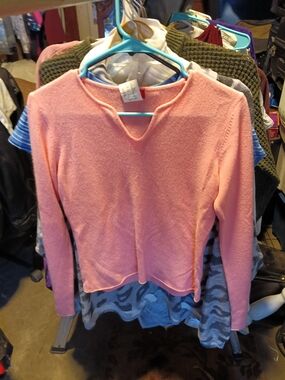 Esprit Coral Pink Notch-Neck Long Sleeve Top